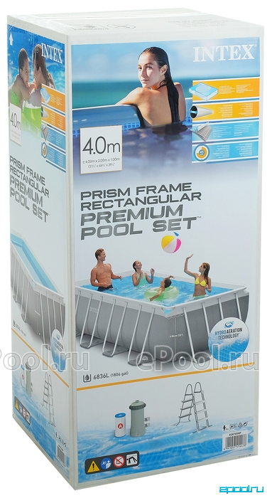 Каркасный бассейн INTEX Prism Frame 26790, 400x200x122 см (фильтр+лестница) - Купить онлайн по выгодной цене - Код товара 54551
